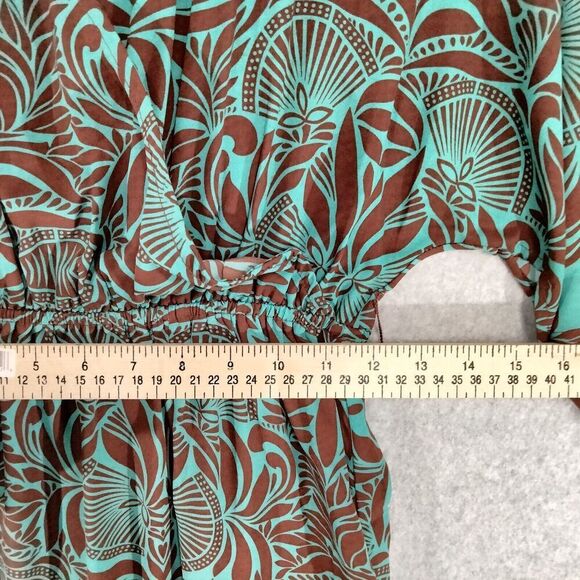 NWT Dance & Marvel Maxi Dress Womens Small Green Brown Faux Wrap Geometric Flowy - Picture 7 of 12